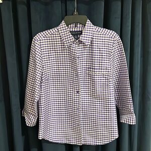 Quarter Sleeve Checkered Purple Blouse, Size 6 New without Tags